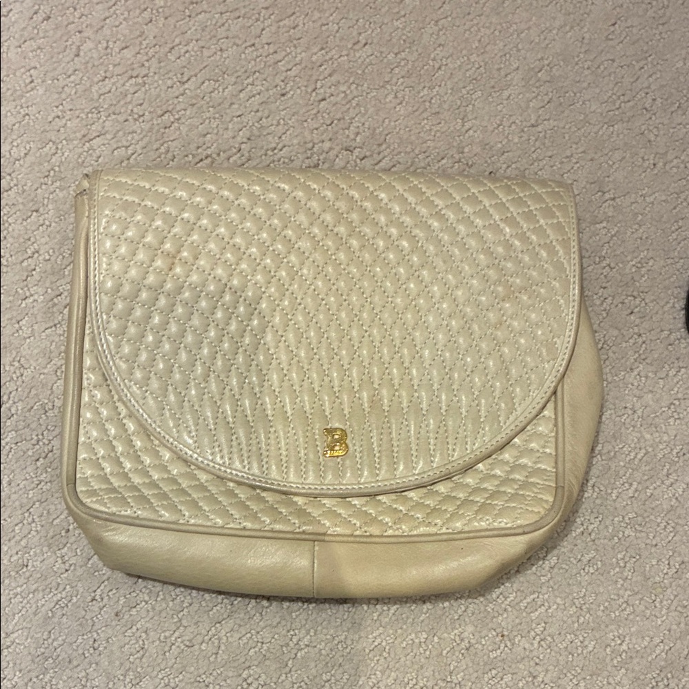 Bally Quilted Cream Crossbody Bag with Gold B Logo
